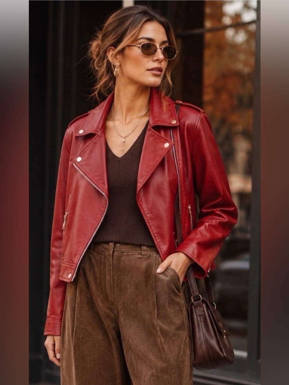 Olivia Miller Cherry Red Faux Leather Moto Jacket